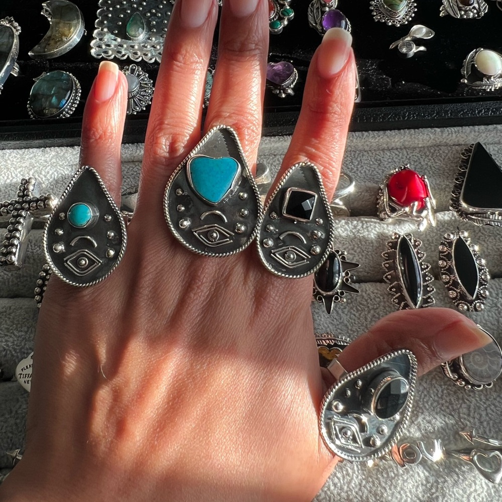 Evil eye Sterling silver ring Genuine gemstone .925 - Picture 5 of 7